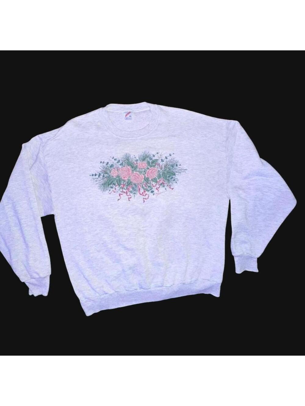 Vintage 90s Floral Grandmacore Sweatshirt XL Made USA 24x26